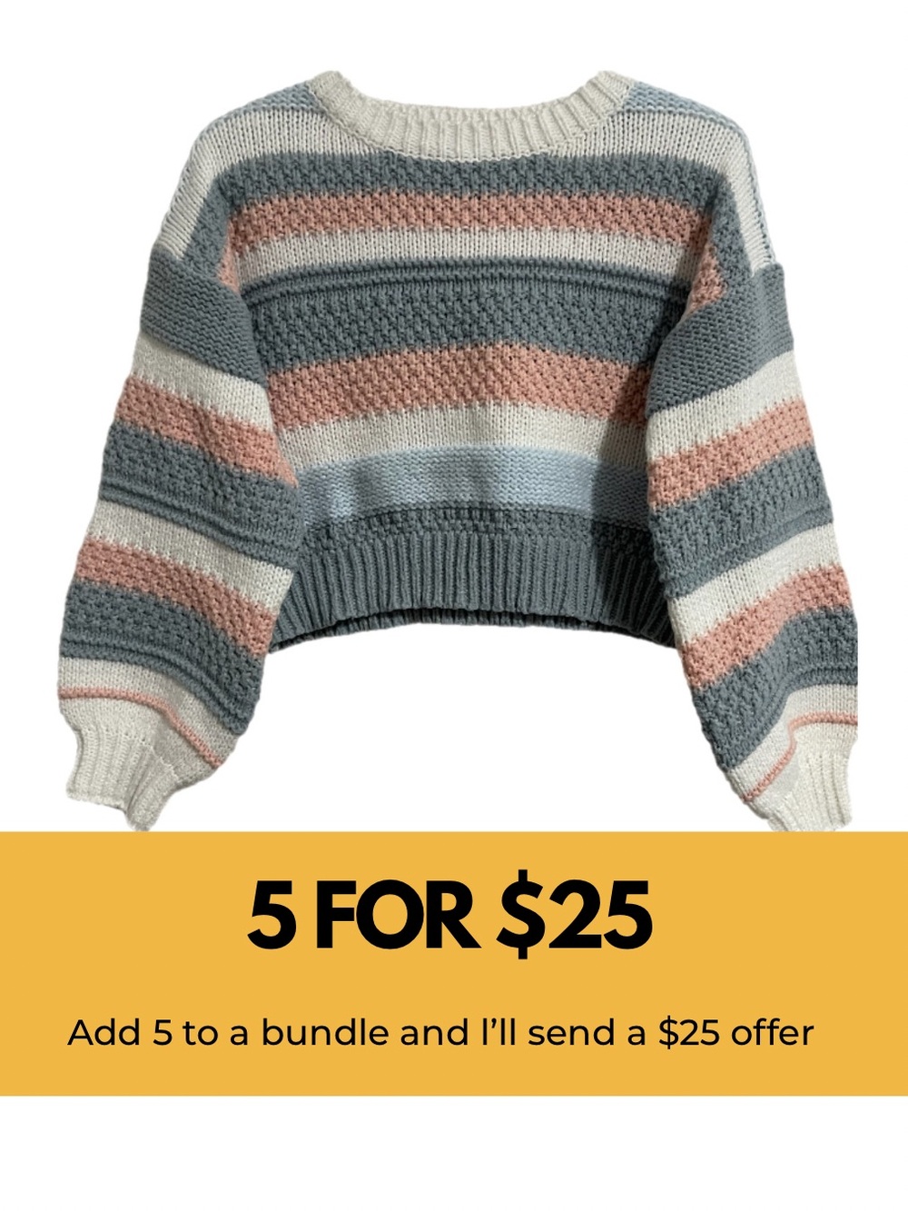 SHEIN Striped Cropped Crewneck Sweater in Blue, Pink & Cream